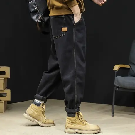 黑色牛仔裤男2023新款秋冬款潮牌宽松大码男士直筒休闲男裤子秋季商品大图