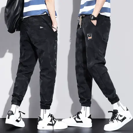 春季春秋款哈伦迷彩工装牛仔裤男士束脚宽松紧腰休闲男裤子青少年商品大图