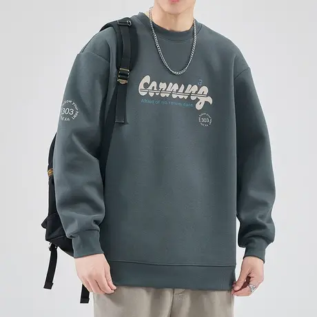 男生2024新款春天字母印花圆领卫衣春秋款高端痞帅长袖上衣服春季商品大图