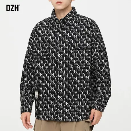 男士满印衬衫男秋季长袖翻领上衣2024新款情侣衬衣外套高级感寸衣商品大图