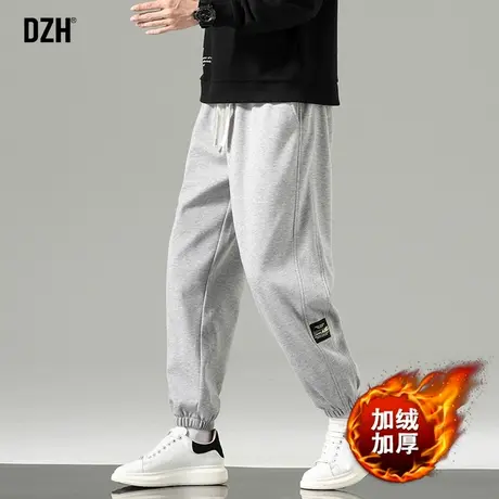 男生休闲灰色卫裤男冬季加绒运动裤针织裤2024新款篮球裤高街裤子商品大图