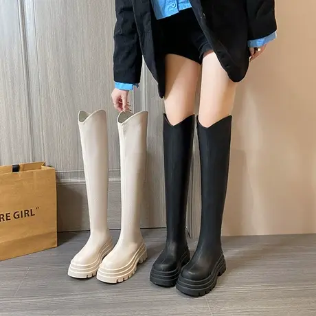 厚底过膝长靴女小个子时尚瘦瘦长筒高跟靴子大筒围女靴高筒骑士靴商品大图