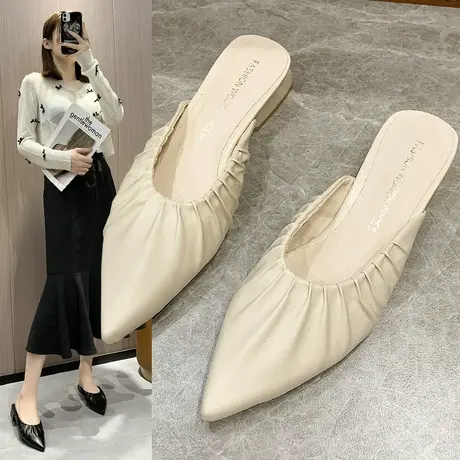 包头半拖鞋女夏外穿2023新款一脚蹬懒人穆勒尖头凉鞋法式粗跟凉拖商品大图