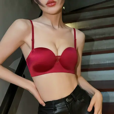 无痕内衣女小胸聚拢红色本命年胸罩上托收副乳防滑无肩带美背文胸商品大图