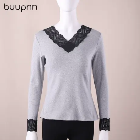v领带蕾丝带文胸的秋衣打底衫女自带胸垫修身长袖t恤内搭打底衣商品大图