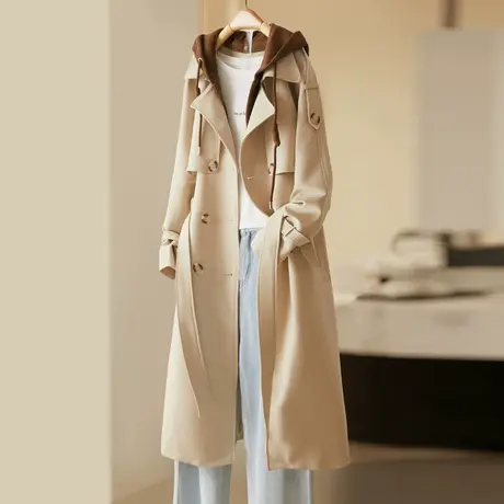 时尚气质中长款风衣女士2023年秋季新款百搭温柔小众重工外套商品大图