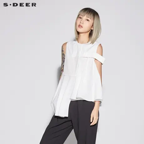 sdeer圣迪奥2019新款女装夏装甜美圆领不规则摆短款背心S18280602图片