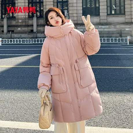鸭鸭羽绒服女2023冬季新品中长款宽松百搭连帽鸭绒加厚保暖外套M图片