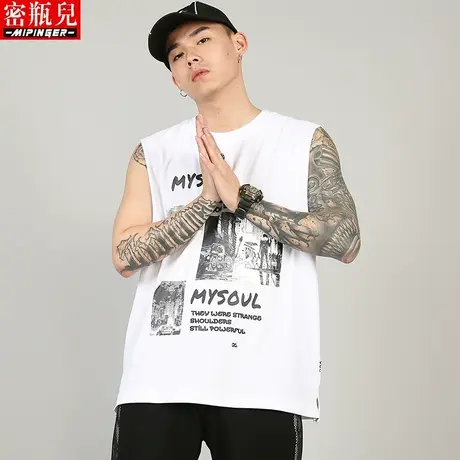 密瓶儿背心男潮夏季肥佬大码嘻哈上衣宽松坎肩纯棉韩版潮流马甲男图片