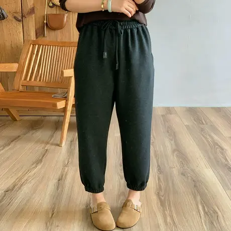 dza 高腰显瘦黑色加绒哈伦裤子女冬加厚外穿长裤宽松休闲收腿卫裤图片