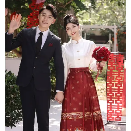敬酒服2023新款新娘订婚嫁衣红色马面裙婚服半身裙套装汉服女成人商品大图