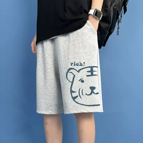 老虎头印花休闲短裤男夏季ins情侣沙滩裤宽松港风潮流运动五分裤商品大图