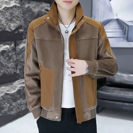 潮流个性拼接撞色夹克春秋季男士痞帅气男装休闲立领潮牌高端外套商品大图