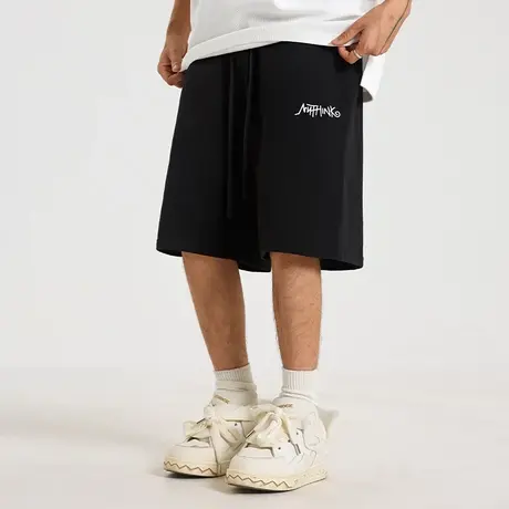 Nuthink重磅370g厚板胶短裤男夏季潮牌ins宽松美式休闲运动卫裤潮商品大图