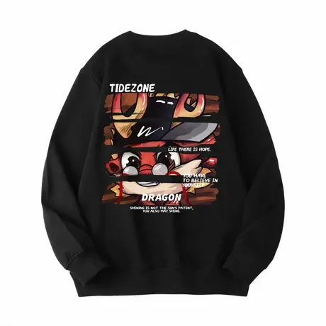 Ohlyah本命龙年卡通手绘拼接龙族字母印花卫衣男女圆领百搭青少年商品大图