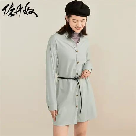 佐丹奴裙子女装纯棉仿灯芯绒长袖衬衫连衣裙 05461674图片