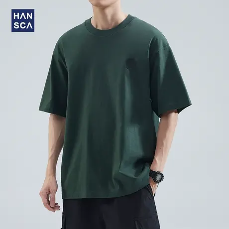 hansca 重磅美式印花短袖t恤男潮牌纯棉宽松大码简约百搭半袖上衣商品大图