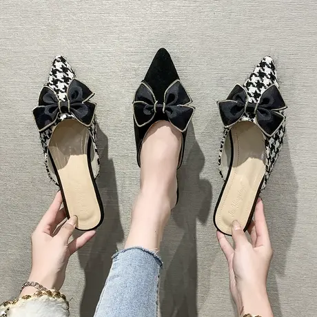 小香风包头半拖鞋女外穿拖鞋2024新款春夏季凉拖平底穆勒鞋女鞋子图片