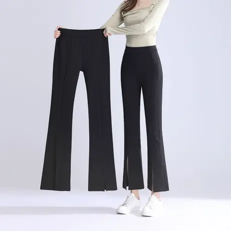开叉微喇裤女2024新款春秋大码胖mm显瘦喇叭裤黑色裤子女裤休闲裤商品大图