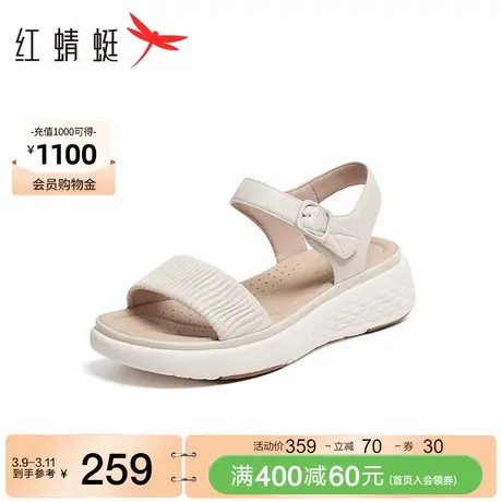 红蜻蜓凉鞋女2024夏季新款一字带女鞋舒适真皮厚底户外休闲凉鞋商品大图