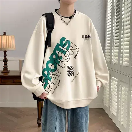 长袖t恤男潮牌2024年新款休闲宽松圆领卫衣男春季帅气百搭上衣服商品大图