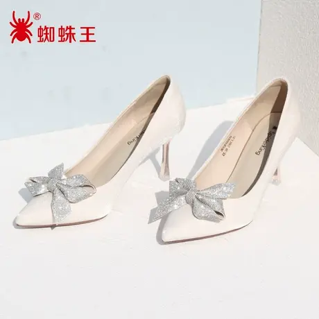 蜘蛛王断码清仓正品女鞋2022秋商场新款高跟鞋细跟蝴蝶结水钻软底图片