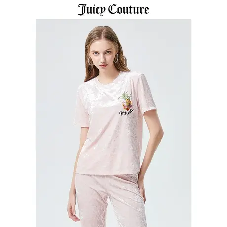 Juicy Couture橘滋T恤女2023夏季新款宽松休闲丝绒短袖天鹅绒上衣商品大图