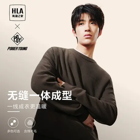 HLA/海澜之家POWER YOUNG针织衫23秋季新款圆领黑色套头衫毛衣男图片