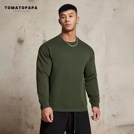 TOMATOPAPA原创简约卫衣男潮牌秋季休闲运动套头上衣圆领长袖T恤商品大图