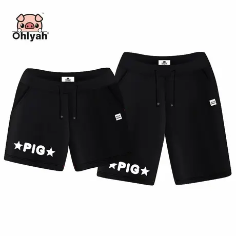 Ohlyah情侣裤子夏装休闲大码宽松男女潮牌印花运动五分短裤子黑色商品大图