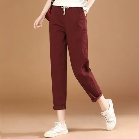 韩潮袭人松紧腰黑色休闲裤女2023秋季新款工装哈伦裤西装长裤子图片