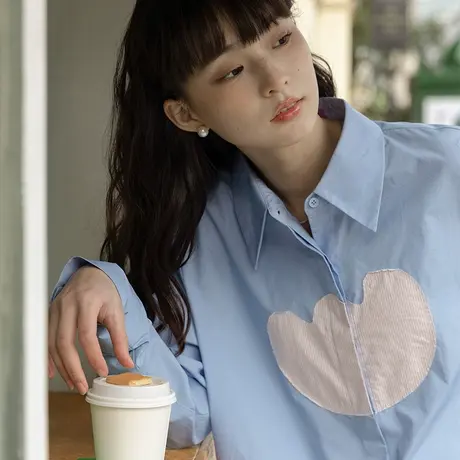 omont蛋挞家 复古尖领花朵中长款衬衫女春设计感小众宽松休闲衬衣图片