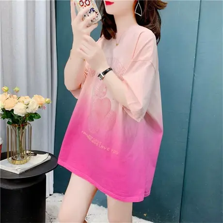 短袖T恤女宽松夏季2023年新款韩版设计感渐变小熊洋气减龄上衣ins商品大图