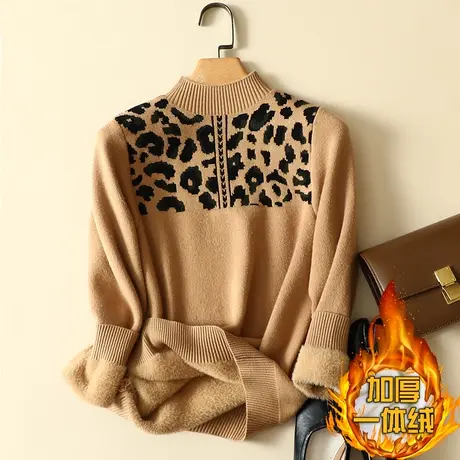 秋冬加绒毛衣女加厚一体绒内搭宽松半高领套头打底针织衫保暖上衣商品大图