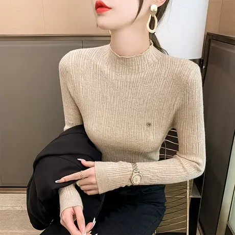 半高领毛衣女长袖打底衫2023年秋冬新款套头针织衫弹力修身百搭商品大图
