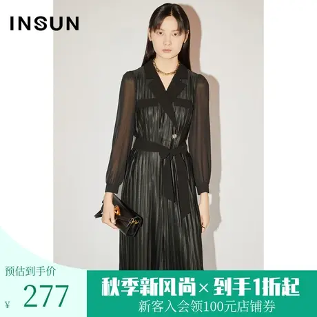 [高级商务]恩裳COVER春秋季新中式拼接网纱袖百褶商务感连体裤图片