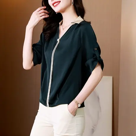 女士真丝衬衫2023夏季新款重磅桑蚕丝上衣高端时尚宽松卷袖衬衣女商品大图