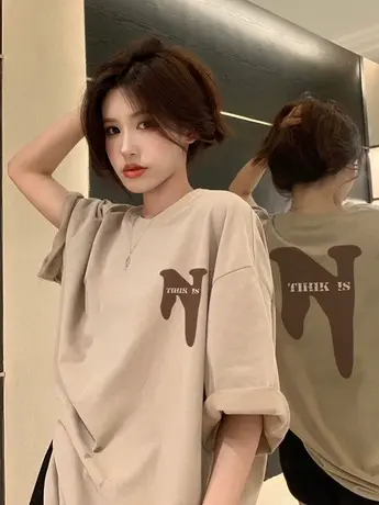 美式复古短袖t恤女2023春夏季新款oversize宽松高街潮牌半袖上衣商品大图