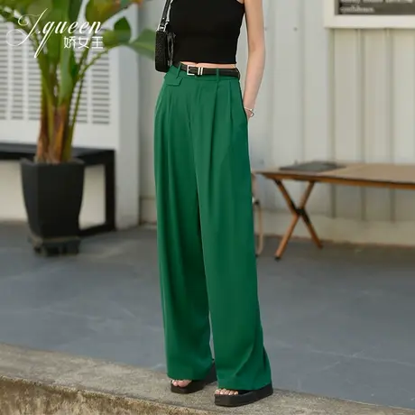 阔腿裤女高腰垂感2023夏季新款洋气设计感宽松休闲拖地直筒长裤子商品大图