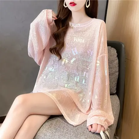 透气防晒衣女夏季宽松大码女装薄款冰丝亮闪闪上衣空调罩衫防晒服商品大图