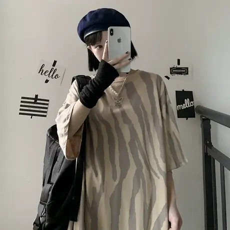 2023年春夏季新款韩风chic半袖上衣潮网红ins斑马条纹短袖t恤女装图片