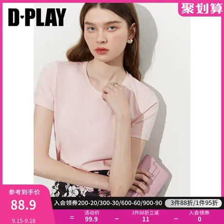 DPLAY惠品色彩氛围进店B入100%全棉精梳丝光棉樱花粉宽松T恤上衣商品大图