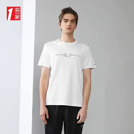 海一家简约印花短T2023夏季新款基础圆领舒适透气短袖T恤男商品大图