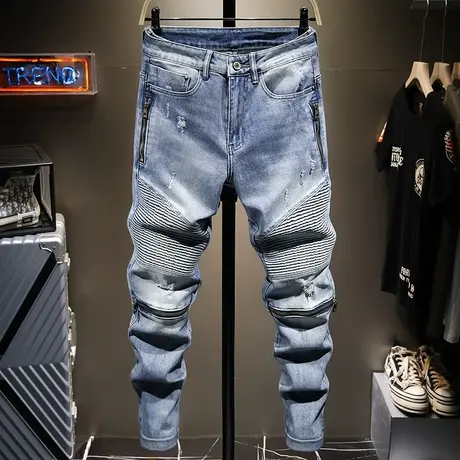 夏季薄款潮牌日系复古牛仔裤男修身小直筒韩版潮流百搭长裤子高端商品大图