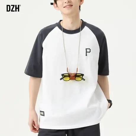 男生插肩刺绣t恤男短袖宽松圆领夏季薄款半袖上衣2023新款情侣装商品大图