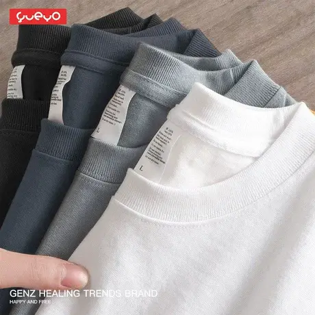 悦游 纯色短袖 夏季透气男士日系t恤男宽松潮流休闲圆领ins白色商品大图