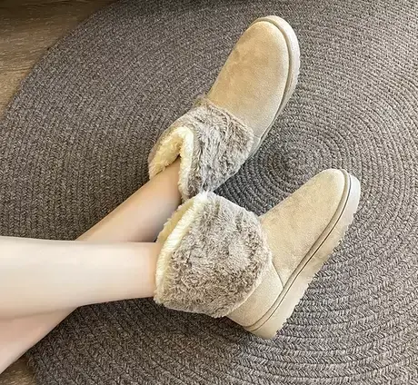 雪地靴女2023秋冬新款平底加厚加绒时尚棉鞋保暖防滑毛毛百搭短靴图片