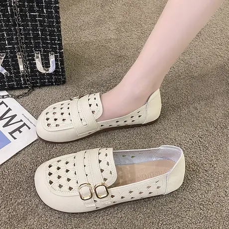 洞洞豆豆鞋女平底2023夏季新款网面透气单鞋镂空凉鞋一脚蹬奶奶鞋商品大图