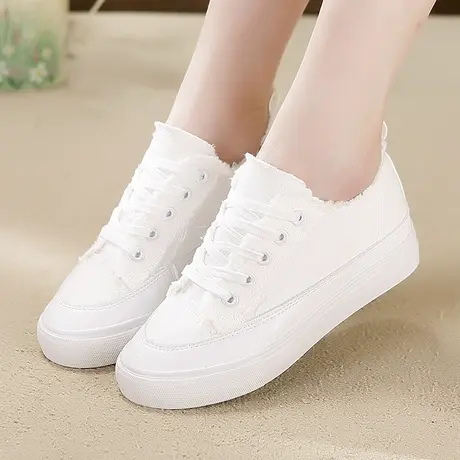 春秋季新款磨边小白鞋内增高休闲鞋女士帆布鞋女学生百搭文艺板鞋商品大图