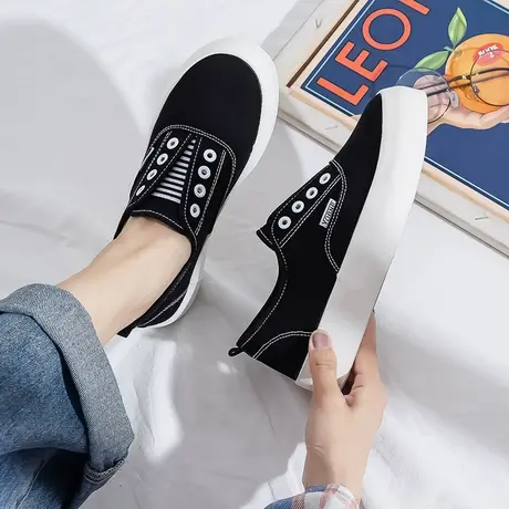 厚底帆布鞋女学生韩版百搭丑萌大头低帮鞋ins潮板鞋一脚蹬懒人鞋商品大图